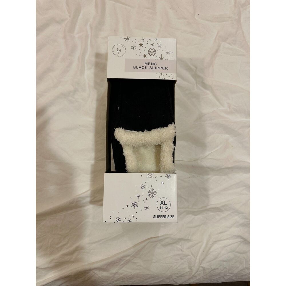 Festive Voice Mens Black Memory Foam Faux Shearling Slippers XL 11-12 NIB